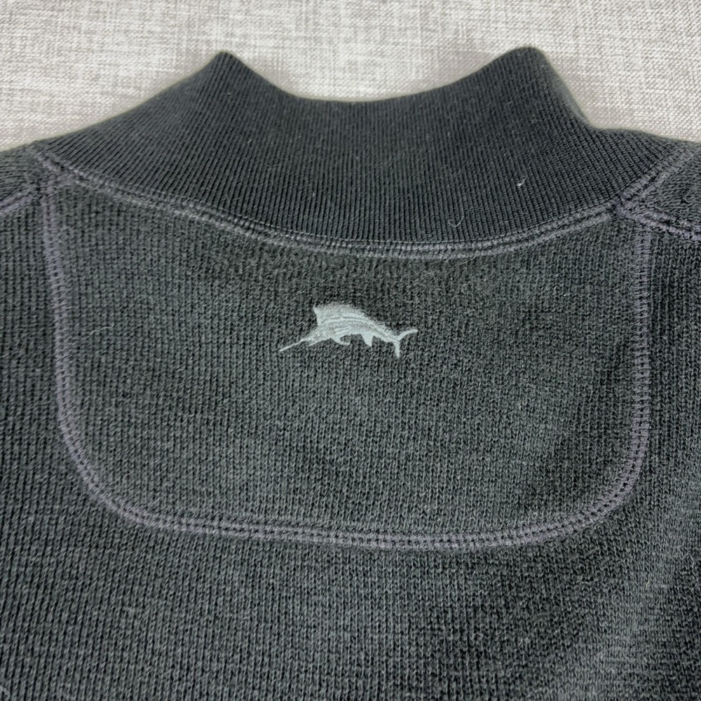 Tommy Bahama Sweater Mens XL Black 1/4 Zip Mock Neck Fleece Pullover Marlin - Picture 9 of 10